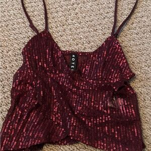 Motel Rocks Burgundy Sequin Spaghetti Strap Crop Cami